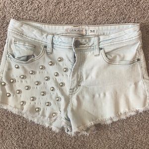 Denim fringe shorts